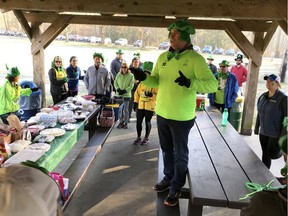 Dennis Nicolato, a Sun Run InTraining Clinic leader in Aldergrove, says his annual St. Patrick's Day-themed workout at Aldergrove Regional Park brings his crew closer together and is one of the highlights of the 13-week training program.