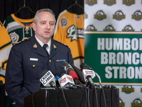 Curtis Zablocki, RCMP Assistant Commissioner, at a press conference on Saturday, April 7 regarding the Humboldt crash. Since that time, the RCMP has said nothing more publicly about it.