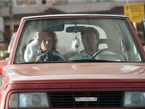 Donna Hysop and her boyfriend leave B.C. provincial court in Kamloops during jury deliberations in her murder trial in November 1989.