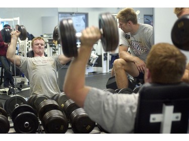 Sept. 6, 2002: Henrik Sedin works out with Mattias Ohlund  at Burnaby's 8 Rinks training facility.