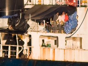 A Thai ship believed to carry 490 Sri Lankan Tamils arrived in Esquimalt Harbour in Victoria, B.C. August 13, 2010.