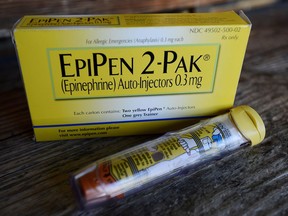 An EpiPen epinephrine auto-injector.