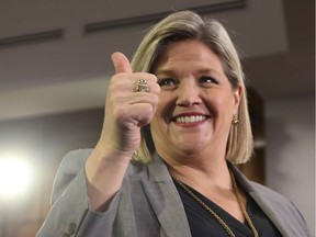 Ontario NDP Leader Andrea Horwath unveils her party's platform at Toronto Western Hospital, BMO Education and Conference Centre in Toronto on April 16, 2018.