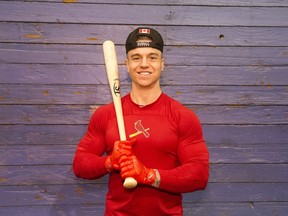 Tyler O'Neill, the Maple Ridge native who plays professional baseball in the St. Louis Cardinals’ system, at the Langley Blaze baseball facility in February 2018.