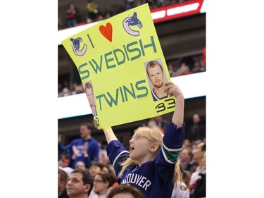 Feb. 04, 2010 - A young Henrik and Daniel Sedin fan during second period NHL action held at Scotiabank Place, in Ottawa.