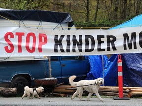 The Kinder Morgan protest camp at the company's facility, in Burnaby, BC., April 15, 2018.