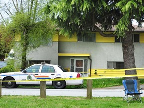 Integrated Homicide Investigation Team (IHIT) members and Richmond RCMP on the scene after after RCMP officers located two people dead of apparent gunshot wounds in the 6600-block of Eckersley Road in Richmond early Monday, April 30, 2018.