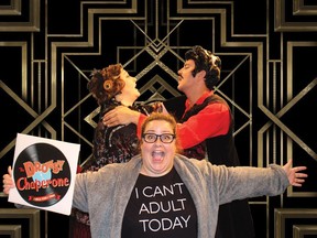 Johanna Goosen, Liam Kearns, and Danielle Lemon star in The Lawyer Show's production of The Drowsy Chaperone at the Waterfront Theatre, May 3 to 5.