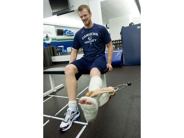 Oct. 26, 2009 -- Injured Canucks player Daniel Sedin undergoing rehab at GM Place.