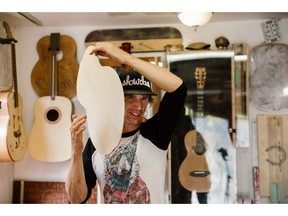 Reuban Forsland. Vancouver Island luthier runs Joi Guitars and makes the Harmonic Hendrix Home guitar. 2018 [PNG Merlin Archive]