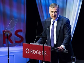 Rogers Communications CEO Joe Natale speaks to shareholders at the Rogers annual general meeting in Toronto on April 20, 2018.