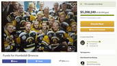 A screengrab of the main page of the GoFundMe campaign for the Humboldt Broncos. The team's board of directors received advice from a committee of 