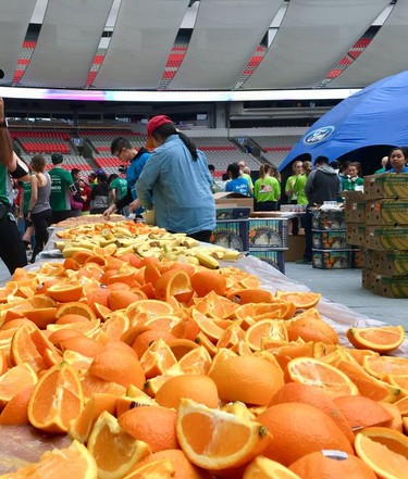 Oranges, bananas and mini bagels were served post-race at B.C. Place.