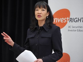 BCSC chair Brenda Leong speaks about fraud at a press conference in Vancouver on March 1, 2012.