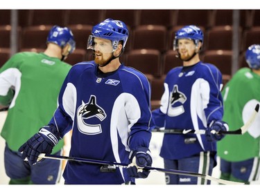 Apr. 28, 2009: Vancouver Canucks Daniel (L) and Henrik(R) Sedin during practice.