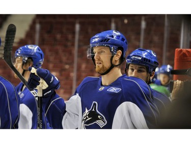 April 29, 2010: Henrik Sedin, (C) during team  practice. Henrick has been nominated for the Hart Trophy.