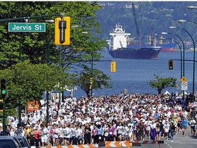 Runners make their way along the waterfront during the Vancouver Sun Run.
