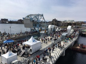 MARCH 31, 2018 – The new Johnson Street Bridge is the site of a celebration. [PNG Merlin Archive]