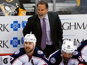 In this April 20, 2017, file photo, Columbus Blue Jackets head coach John Tortorella has words for a referee during Game 5 against the Pittsburgh Penguins in Pittsburgh. (AP Photo/Gene J. Puskar, File)