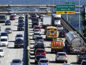 Backed up traffic on the Second Narrows Bridge in Vancouver, B.C.