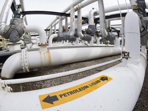 Pipes are seen at the Kinder Morgan Trans Mountain facility in Edmonton, Alta., Thursday, April 6, 2017.