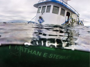 The tug boat Nathan E. Stewart is seen in the waters of the Seaforth Channel near Bella Bella, B.C., in an October 23, 2016, handout photo.