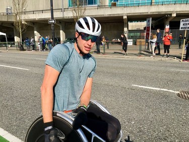 Tristan Smyth of Maple Ridge, winner of the wheelchair division with a time of 22:48.