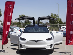 A Tesla Inc. Model 3 electric vehicle is displayed during the California Air Resources Board (CARB) 50th Anniversary Technology Symposium and Showcase in Riverside, California.