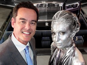 Open Road Group principal Christian Chia launched the Rolls-Royce Cullinan SUV and a new showroom with draped and silver-painted Cynthia Doucet representing the Spirit of Ecstasy hood ornament.