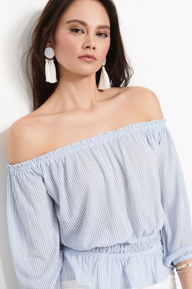 Off-the-shoulder top with stripes. $29.95 | Dynamite 