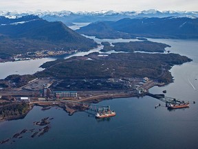 The Ridley Island Industrial Site, right, at the Port of Prince Rupert in 2016.