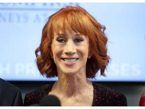 Kathy Griffin speaks during a press conference at The Bloom Firm on June 2, 2017 in Woodland Hills, California.