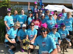 Blogger Gord Kurenoff was made an honourary member of the Sisters With Blisters on Saturday morning, as the 37-member Abbotsford Running Room team celebrated women's health and fitness at the annual Shoppers Run for Women at UBC's Wesbrook Village.