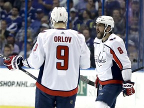 Alex Ovechkin celebrates his goal a minute into Game 7 in Tampa.