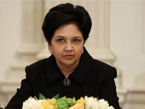 In this Feb. 3, 2017, file photo, PepsiCo CEO Indra Nooyi listens during a meeting between President Donald Trump and business leaders in the State Dining Room of the White House in Washington. Topping the list of highest-paid female CEOs on the list is Nooyi, whose compensation was valued at $25.9 million.