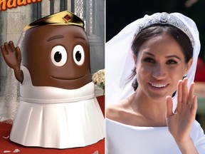 German confectionary company Dickmann’s Schokokuesse has apologized after tweeting a picture of Meghan Markle depicted as a chocolate-covered marshmellow in a wedding dress. (Twitter/WENN.com)