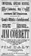 Ad for an appearance by boxing great Gentleman Jim Corbett at the Imperial Opera House in Vancouver on May 6, 1892.