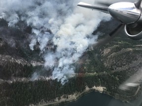 Two wildfires are raging in British Columbia's southern Interior as the 2018 wildfire season makes an aggressive start. The Xusum Creek wildfire pictured here is located about 35km west of Lillooet near Anderson Lake is now estimated to be 400 hectares.  Evacuation orders and alerts are in place.