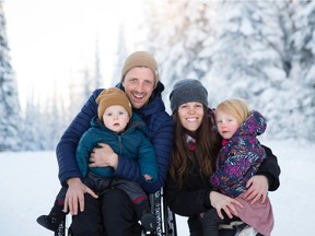 Family is at the centre of Winter Paralympian Josh Dueck’s life, a life he shares with wife Lacey and their children Hudson (second from left) and Nova (right).