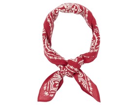 Red bandana scarf, $20 at Roots, roots.com.