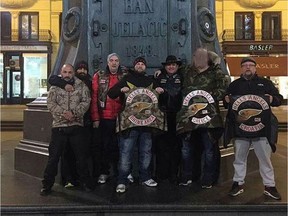 Hells Angel Damion Ryan blurred his face when he posted this shot with unidentified Hells Angels friends in Europe on his instagram account.