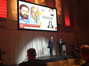 Matt Robinson and Dan Fumano of The Vancouver Sun receive their National Newspaper Award Friday in Toronto for Project of the Year.