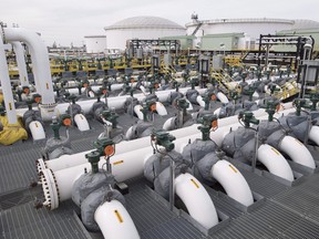 Pipes are seen at the Kinder Morgan Trans Mountain facility in Edmonton, Alta., Thursday, April 6, 2017.