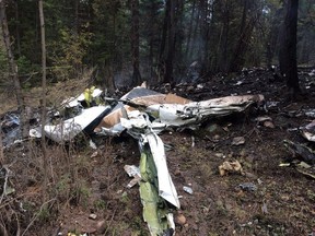 The wreckage of a Cessna that crashed in October 2016, killing the pilot and three passengers, including former Alberta Premier Jim Prenctice.