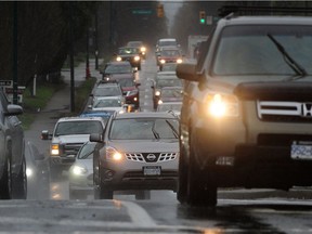 Traffic along First Avenue at Nanaimo Street in Vancouver. In 2015, vehicles were responsible for 31 per cent of greenhouse-gas emissions.