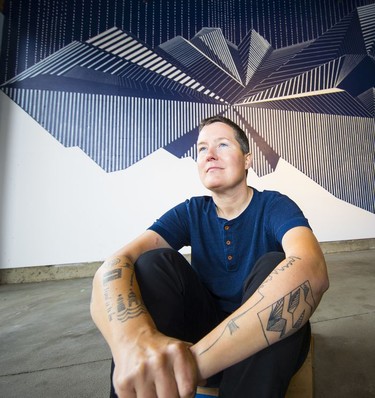 Artist Kari Kristensen with her mural.