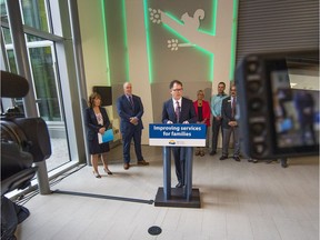 The B.C. government is creating new urgent primary care centres to help people find doctors instead of going to hospital emergency rooms. Health Minister Adrian Dix talks at a news conference at the Teck Acute Care Centre at B.C. Children's Hospital.
