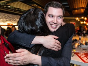 Federal Liberal MP Terry Beech (right, shown on election night in 2015), may not be doing more of this with his government's support for actively expanding the Trans Mountain pipeline project.