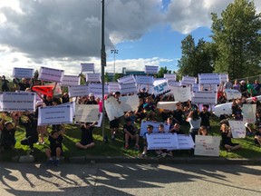 The protest in New Westminster on Monday night.