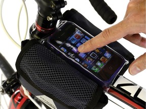 Cyclists can use a smartphone app like Strava Ride to monitor their stats.